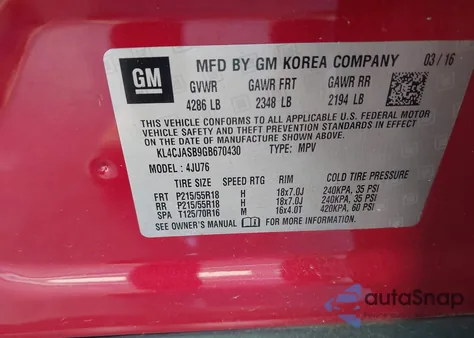 2016 Buick Encore z USA, uszkodzony, nr VIN KL4CJASB9GB670430